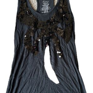 Miley Cyrus & Max Azria Black Sequin Tank Vintage Y2K